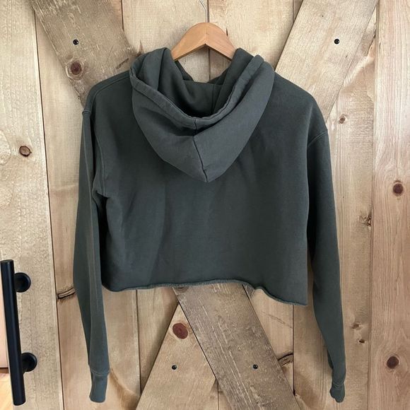 Army Green Cropped Sweatshirt Hoodie Womans Small - Picture 2 of 5